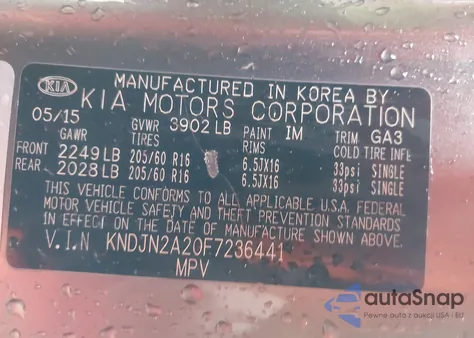 2015 Kia Soul from USA, damaged, VIN KNDJN2A20F7236441